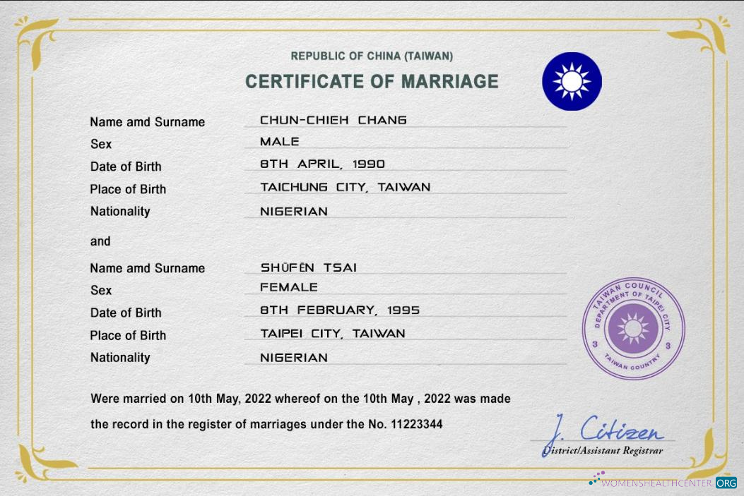 Download Taiwan marriage certificate PSD template Photoshop template